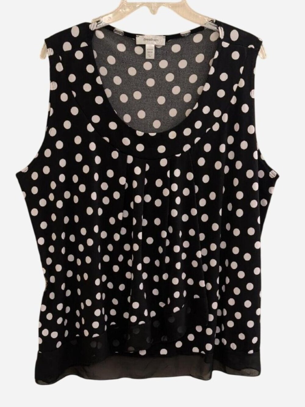 Dressbarn Woman Black White Polka Dot Pleated Wrap Front Blouse Size 22/24
